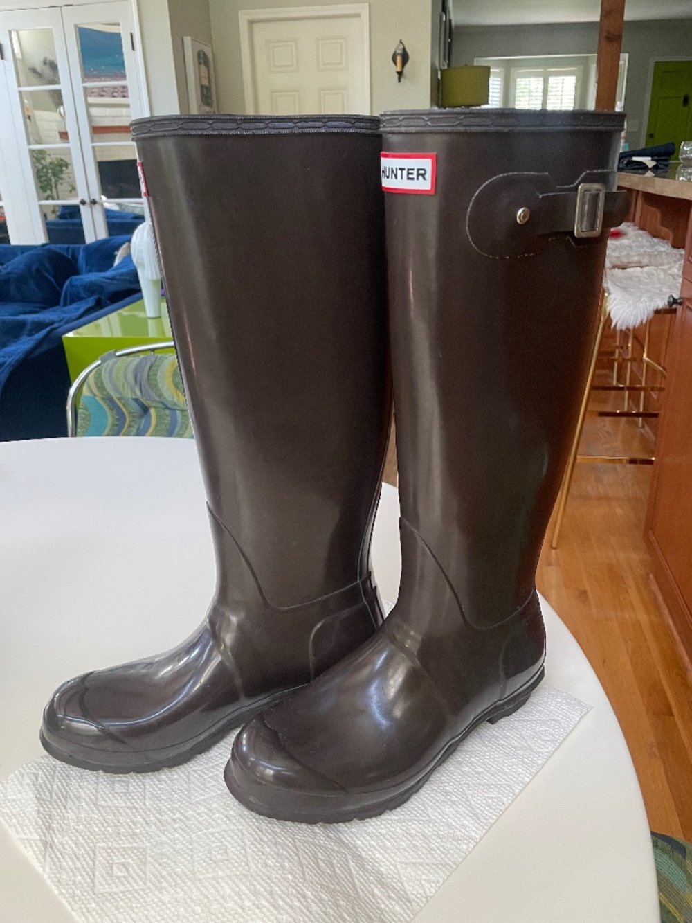 Hunter Brown Original High Gloss Tall rain boot size 8 US/39 EU